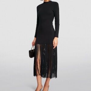 Sandro Black Long Sleeve Fringe Dress